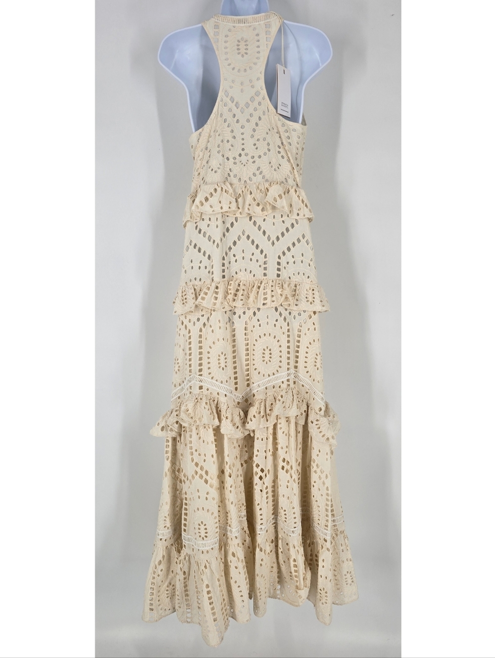 Hemant and Nandita Beige Layered Eyelet Maxi Dress V-Neck Size S NEW Sample - Picture 11 of 11